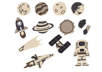 宇宙に関するナチュラルカラーの手書きイラストセット © 星野スウ