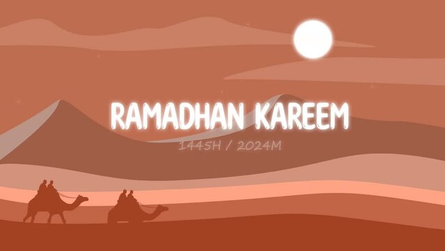 Ramadan template design with sky, moon and desert views, vector design of Ramadan greeting banner design, muslim, with light gradient.