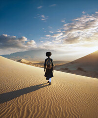 Woman walking in the desert