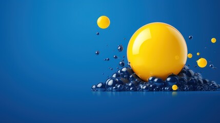 Yellow bubbles dance playfully on a tranquil blue background, Ai Generated. - obrazy, fototapety, plakaty