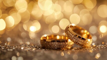 Obraz na płótnie Canvas Golden wedding ring sparkles against a dreamy bokeh backdrop, Ai Generated.