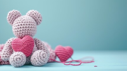 A Picture of a Crocheted Cute Bear, Ai Generated - obrazy, fototapety, plakaty