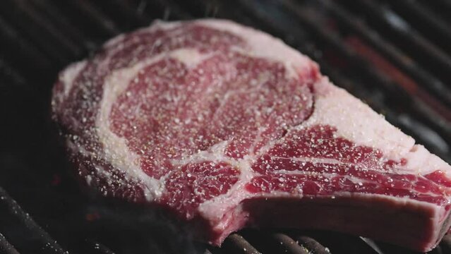 Grilled meat steak. Food and cuisine. Beef steak cooking over flaming grill. Grilled steaks. Grilled marbled beef steak on fire. Beef steaks on the grill with flames. Barbecue and grill. Roast beef.