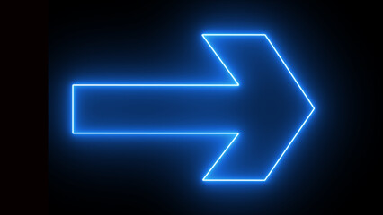 Neon arrow icon. Glowing neon motion sign, outline arrow pointer silhouette