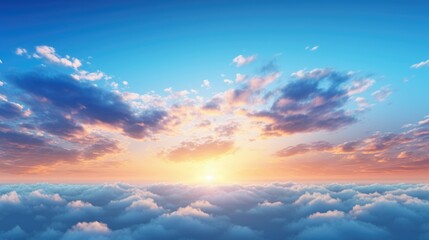 Naklejka na ściany i meble Stunning azure evening sky adorned with white clouds, AI Generated