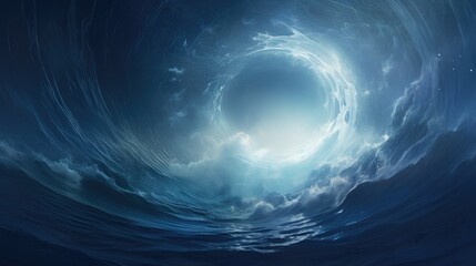 Fototapeta na wymiar Blue sea waves spiraling into a circular water tornado formation, Ai Generated