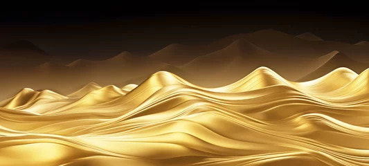 Gordijnen Mountain range illustration in gold colors, abstract art landscape mountain, luxury style for wallpaper, wall art decoration, advertisement premium hi-end © chiew