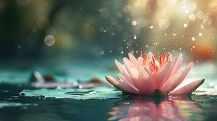 A bright fairy-tale lotus flower, resembling a water lily, bathes in a magical light, Ai Generated. - obrazy, fototapety, plakaty
