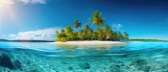 Fototapeta na wymiar A breathtaking panorama of a tropical island, Ai Generated.