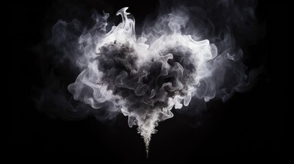 Heart-shaped smoke artfully drifts on a black background, Ai Generated - obrazy, fototapety, plakaty