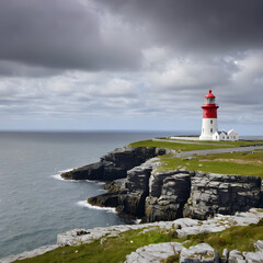 Fototapeta na wymiar View of the red Head Lighthouse on a coast