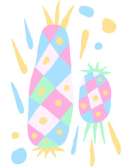 Pineapple abstract illustration, blue pink color theme, abstract food pattern, minimal food background 