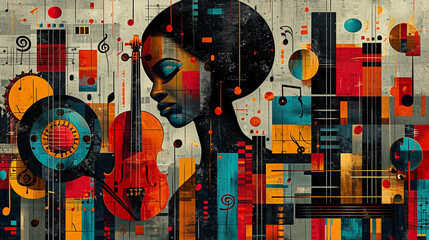 An illustration of a figure intertwined with musical notes and instruments, symbolizing a deep connection with music.
