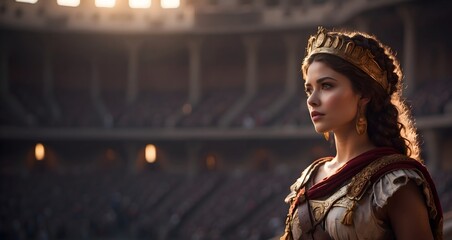 Roman times, a woman in the coliseum - obrazy, fototapety, plakaty