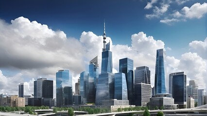 Generative ai. a view of a city from across a river, new york in the future, skyline showing, foster and partners, skyscrapers with greenery, floating skyscrapers, city in the background