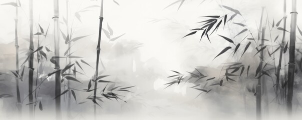Obraz premium bamboo and branches in black and white, in the style of ink-wash landscape