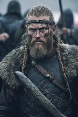 Obraz premium battle of berath, the vikings live action animation, in the style of powerful and emotive portraiture, epic portrait.