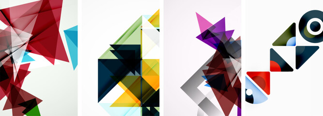 Obraz premium Set of colorful triangle poster cover template backgrounds. Vector illustration For Wallpaper, Banner, Background, Card, Book Illustration, landing page