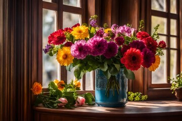 Obraz na płótnie Canvas A radiant spring flower bouquet placed elegantly within a home interior.