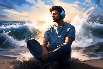 Portrait of a handsome young man enjoying listening to music11