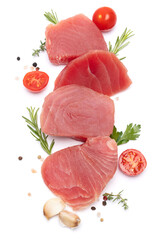 Fresh tuna Fish steak isolated on a white background