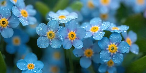 Blue flower in full blossom nature beauty captured in blooming green flora of garden floral splendor in spring closeup seasonal macro view in summer small vibrant colors against bright wild background