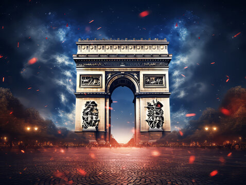 Wonderful french flag at arc de triomphe during bastille day