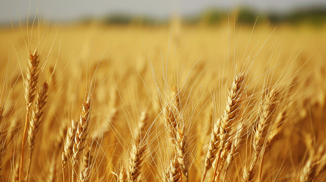 Close up of wheat ears, field of wheat in a summer day . Ai Generative