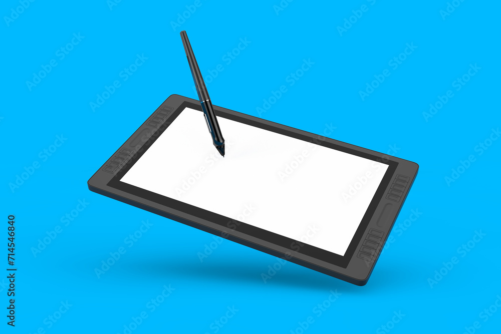 Poster Big Size of Digital Graphics Drawing Tablet Monitor with Pen and Blank Screen for Your Design. 3d Rendering