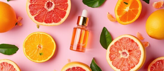 Citrus serum for face with grapefruit extract in cosmetic section.