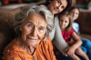 Fototapeta premium Happy Elderly with Grandchildren Smiling Senior with Loving Family