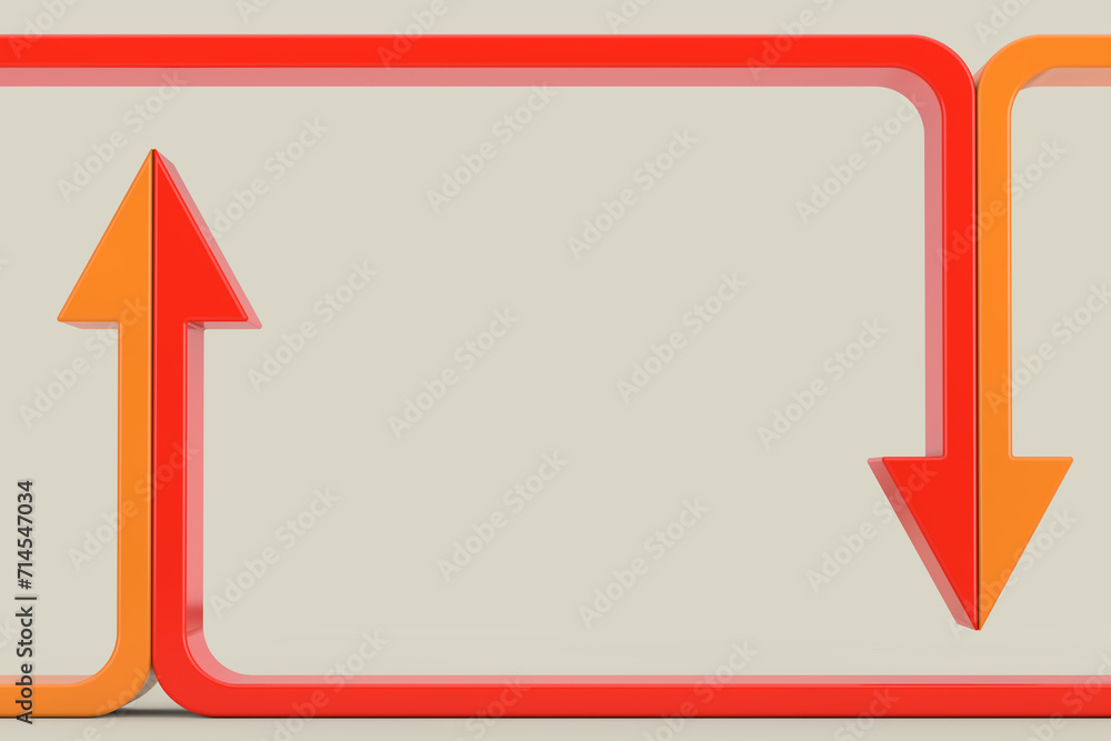 Poster frame in shape of abstract colorful arrows up. 3d rendering