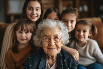 Fototapeta premium Happy Elderly with Grandchildren Smiling Senior with Loving Family