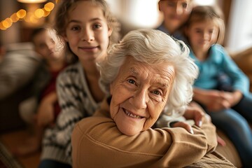 Fototapeta premium Happy Elderly with Grandchildren Smiling Senior with Loving Family