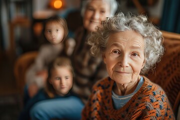 Fototapeta premium Happy Elderly with Grandchildren Smiling Senior with Loving Family