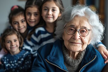 Obraz premium Happy Elderly with Grandchildren Smiling Senior with Loving Family