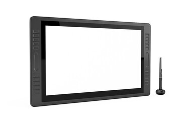 Big Size of Digital Graphics Drawing Tablet Monitor with Pen and Blank Screen for Your Design. 3d Rendering