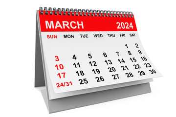 2024 Year March Calendar. 3d rendering