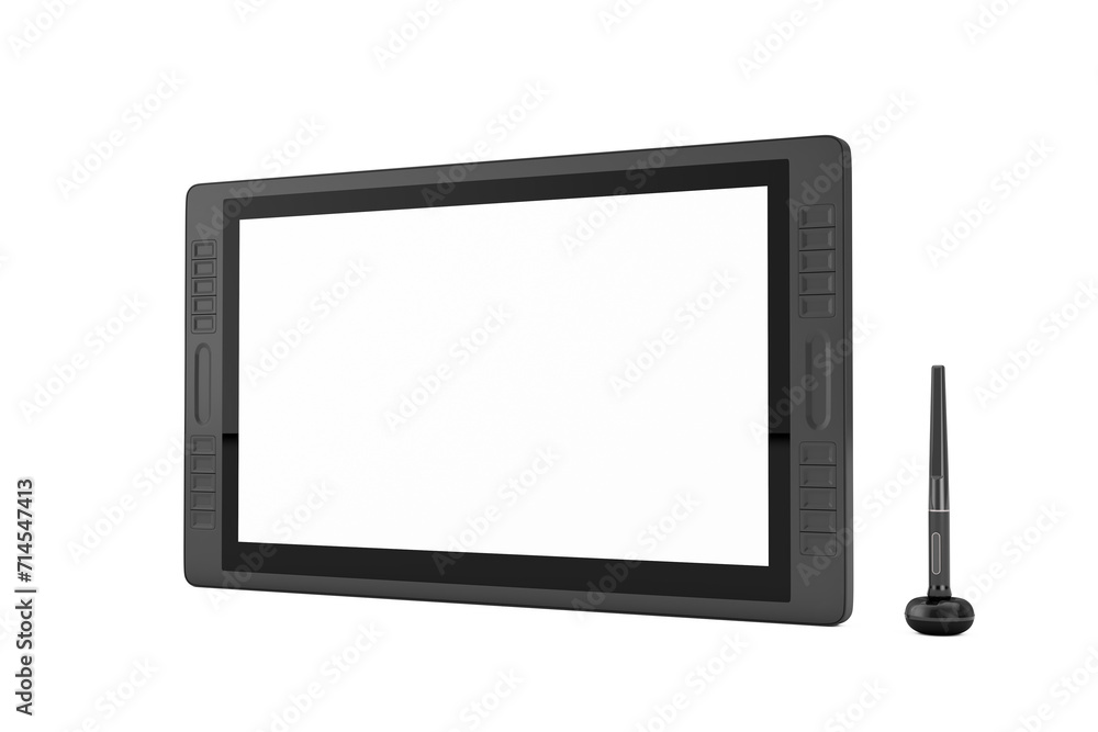 Poster Big Size of Digital Graphics Drawing Tablet Monitor with Pen and Blank Screen for Your Design. 3d Rendering