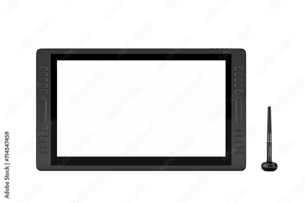 Poster Big Size of Digital Graphics Drawing Tablet Monitor with Pen and Blank Screen for Your Design. 3d Rendering