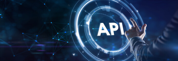API - Application Programming Interface. Software development tool. Business, modern technology,...