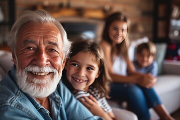 Fototapeta premium Happy Elderly with Grandchildren Smiling Senior with Loving Family