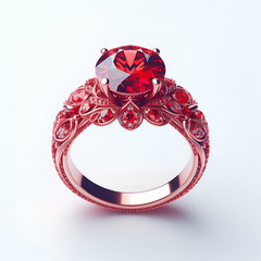 Red diamond wedding ring isolated on white background
