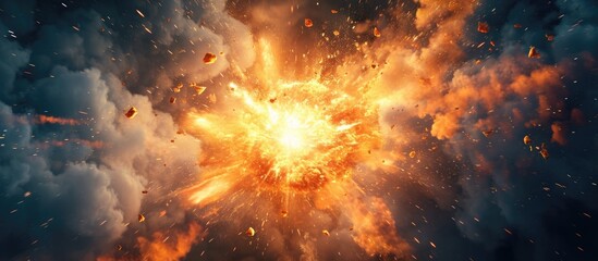 Explosion and debris in abstract background. - obrazy, fototapety, plakaty