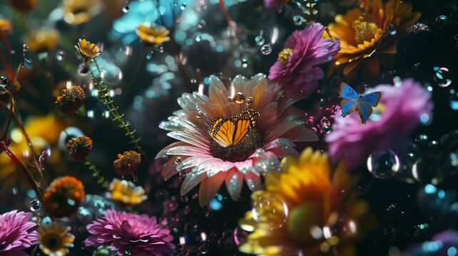beautiful flowers under water, seamless looping video background animation