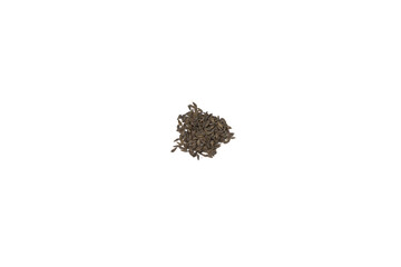 Basil herb black seeds on white background