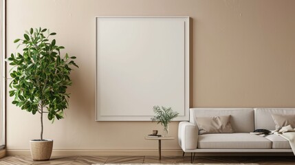 Blank white frame for banner, mockup or promotion in modern simple living room