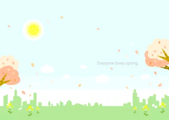 Foto op Plexiglas 春の背景素材　都市　桜　菜の花　シンプルでお洒落な背景イラスト © fumi