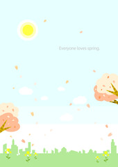 春の背景素材　都市　桜　菜の花　シンプルでお洒落な背景イラスト
