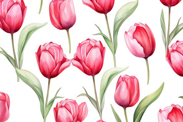 Dutch Red and Pink Tulip watercolor on white background, valentines day concept